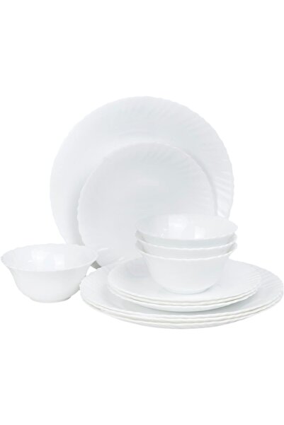 Cuisine Art Opalware Dining Collection - Exquisite White 12-Piece Dinnerware Set (4x10" plates, 4x7.