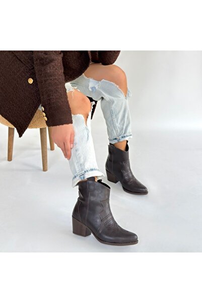 BESKAR Akver Bitter Brown Leather Heeled Boots