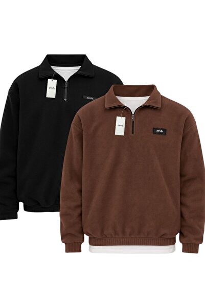 pandy 2-Pack Unisex Standard Fit Comfortable Cut Anti-Pilling Cold-Proof Fleece Sweatshirt