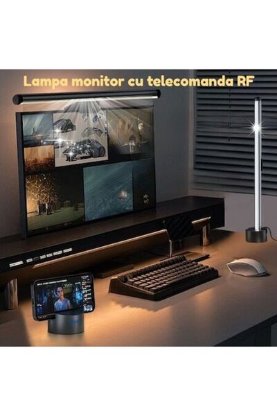 AdyMel RF Monitor LED Lamp, Aluminum, 42.5 cm, Detachable Stand, USB, Touch, Adjustable Color/Intens
