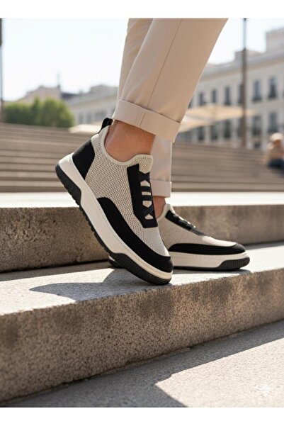 BPM Ba0911 Special Knitted Knitwear Leather Powder Detailed Beige Black Casual Sports Shoes