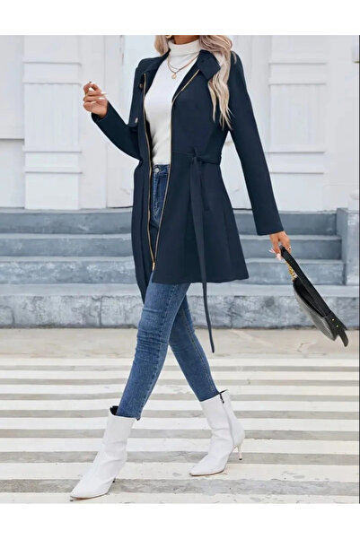 GENCULUS Women's Long Sleeve Buttoned Zippered Waist Belted Suede Jacket