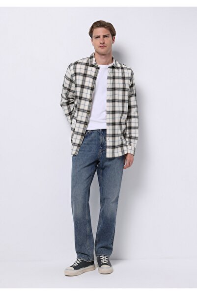 Colin's Regular Fit Shirt Neck Plaid Men's Ecru Long Sleeve Shirt