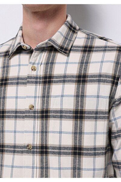 Colin's Regular Fit Shirt Neck Plaid Men's Ecru Long Sleeve Shirt