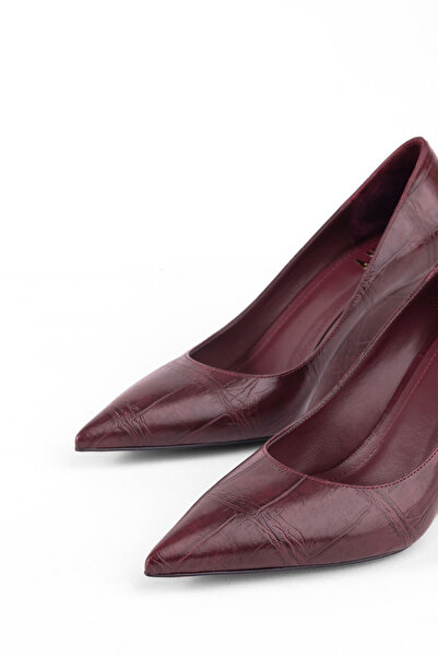 MARY Modern Design Crocodile Patterned Burgundy Wedge Heel Office & Casual Women's Shoes