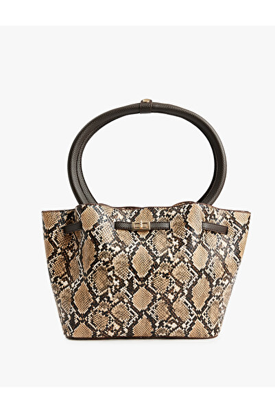 Koton Saplı Metal Tokalı Yılan Derisi Desenli Tote Çanta