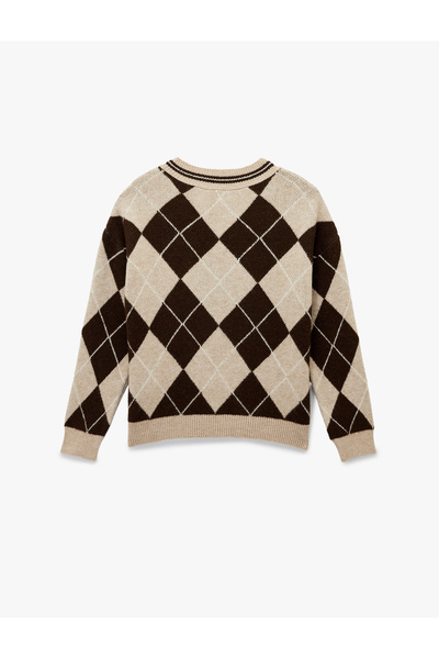 Koton Πλεκτό πουλόβερ με μακρύ μανίκι και λαιμόκοψη σε σχήμα V με διαμάντια