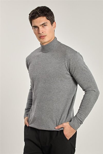 BARRELS AND OIL Men's Half Turtleneck Sweater - Gray