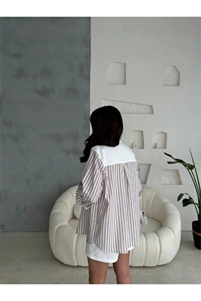 GENCULUS Gabardine Shorts Gabardine Striped Linen Trimmed Jacket Jewelry Brown