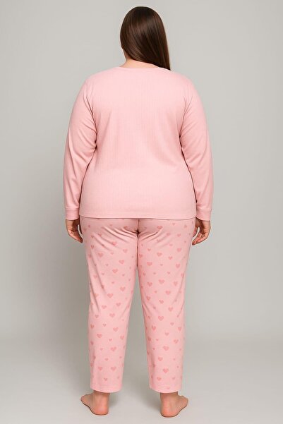 Pemilo Women's 0110 Large Size Report Thick Winter Pajama Set Pink