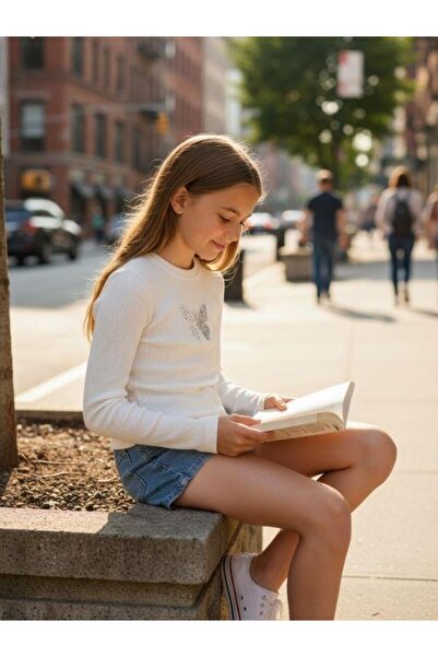 Zekids Girls' Beaded Butterfly Embroidered F Corded Fabric Long Sleeve T-Shirt