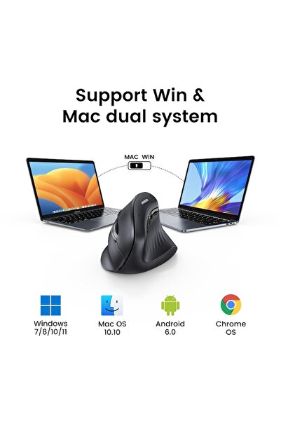 Ugreen Ergonomic Vertical Wireless Mouse, 6 Buttons, 2.4GHz + BT5.0, 1000-4000 DPI, Black