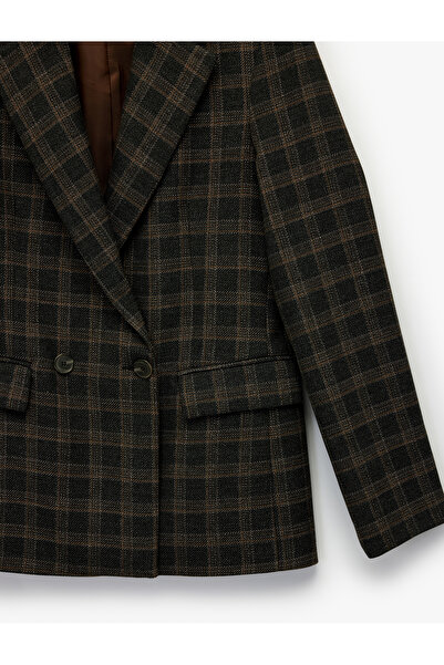 Koton X Melis Ağazat - Μπλέιζερ με μακρύ μανίκι διπλό πέτο τσέπες καρό oversized