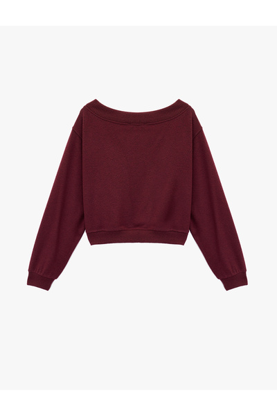 Koton Viscose Blend Boat Neck Off-The-Shoulder Long Sleeve T-Shirt