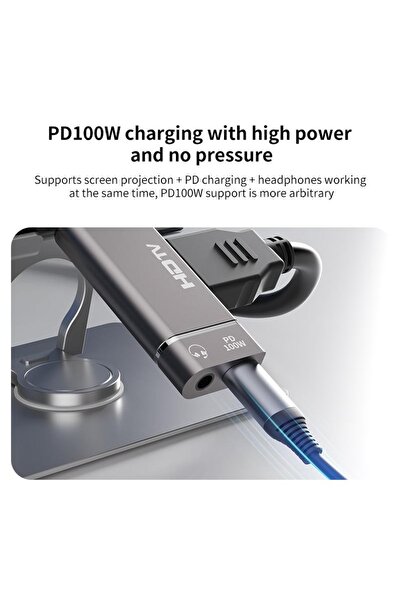 AdyMel 3-in-1 USB-C to HDMI Adapter, 4K 60Hz, 3.5mm Aux & PD 100W