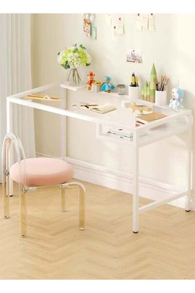 Raffine Multifunction Transparent Desk Dressing Table 100x50x73 cm - White