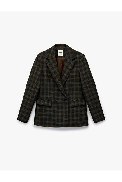 Koton X Melis Ağazat - Μπλέιζερ με μακρύ μανίκι διπλό πέτο τσέπες καρό oversized