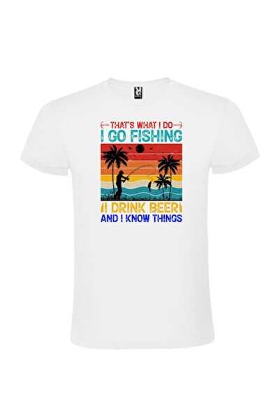CRD PRINT Personalized unisex T-shirt "That's What I Do I Go Fishing I Drink Beer", White, XL