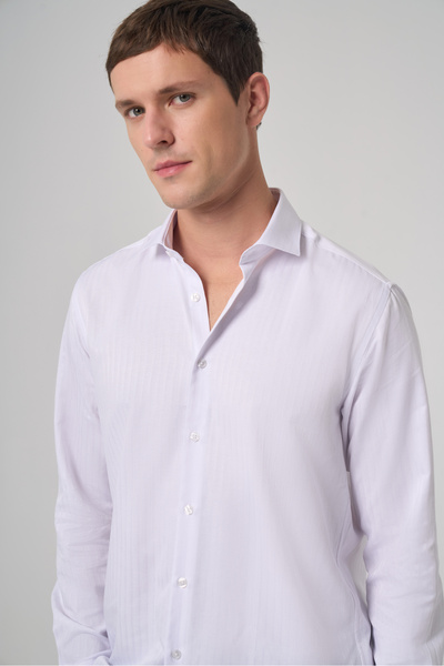 Morven Men's White Trend Slim Fit Italian Collar Shirt