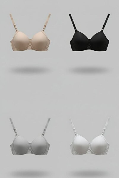 enmodaiçgiyim Black-White-Grey-Skin Color Wireless Non-Padded Sponge Bra Wire-Free T-Shirt Bra - No Trace