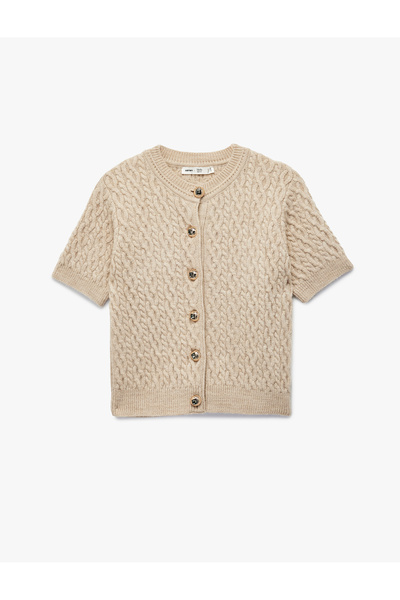 Koton X Melis Ağazat - Buttoned Crew Neck Short Sleeve Hair Knit Cardigan