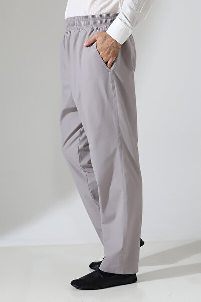 ihvan online Men's Elastic Waist Pocket Hajj Umrah Linen Shalwar Pants - Gray (Vşn)