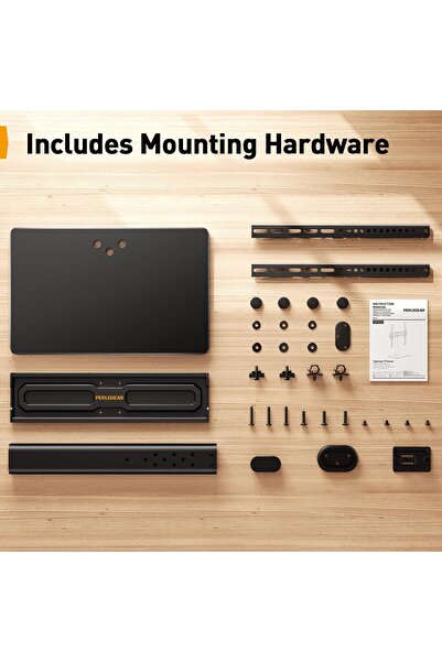 Perlegear TV Stand for 24–60 inch TVs, height-adjustable, 50° swivel, tempered glass base