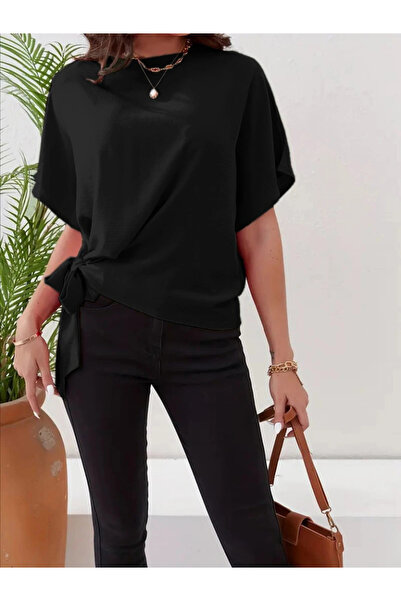 GENCULUS Women's Short Sleeve Crew Neck Side Tie Aerobin Blouse