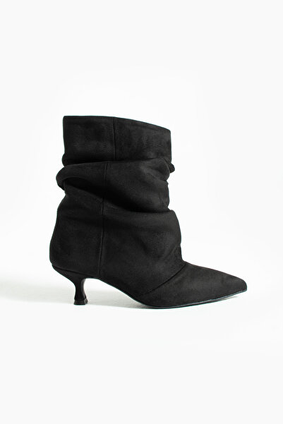 Siena Shoes Cizme de damă Nero cu toc scurt și burduf, din piele intoarsa neagra