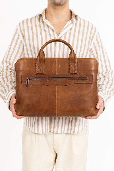 mussen Grandora 100% Genuine Leather 15.6 Inch Laptop Briefcase – 3 Compartments, Pool Zipper