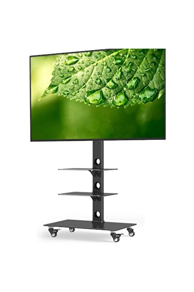 BONTEC Mobile TV Stand - 30–70 inch, 40 kg, VESA up to 600x400, 3 tempered glass shelves