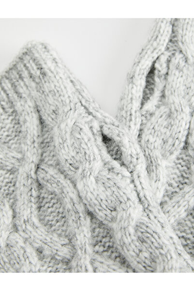 Koton Hair Braid Textured Fingerless Knitted Long Gloves