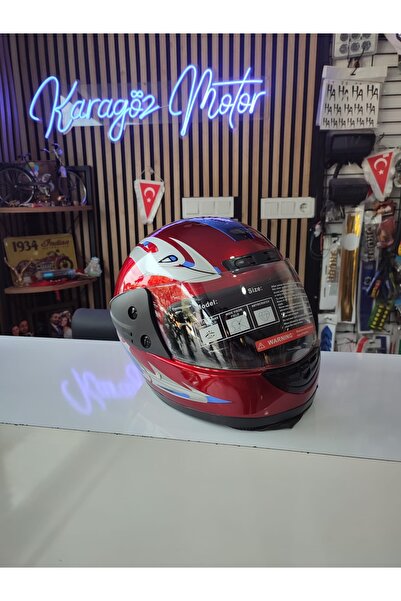 karagöz motor Tam kapalı sökülüp takılan deri boyunluklu kask kırmızı