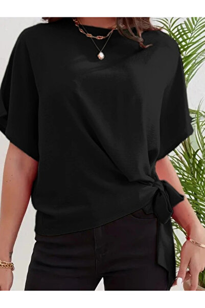 GENCULUS Women's Short Sleeve Crew Neck Side Tie Aerobin Blouse