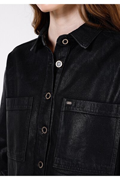 Colin's Oversized Fit Classic Collar Women's Black Long Sleeve Shirt