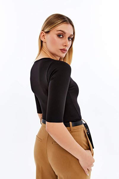 VERANOYA Square Neck Short Sleeve Blouse with Chest Pad Detail White