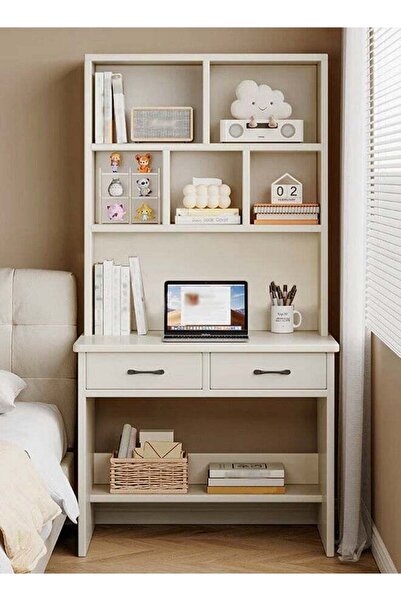 Raffine مكتب متعدد الوظائف من الخشب الصلب مع رف كتب وطاولة دراسة ومحطة عمل (8...