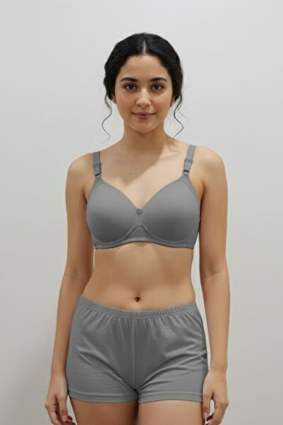enmodaiçgiyim 4 Pieces Gray Wireless Non-Padded Sponge Bra Wire-Free T-Shirt Bra - No Trace