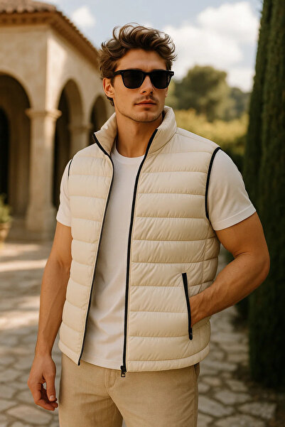comstar Men's Winter Premium Trend Zippered Cream Puffer Vest