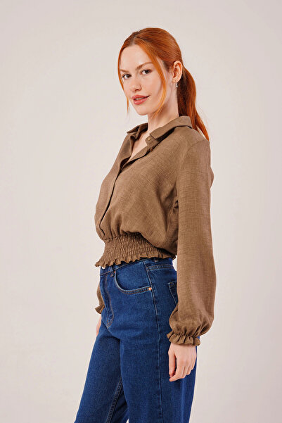 GENCULUS Brown Blouse with Elastic Waist and Ankle