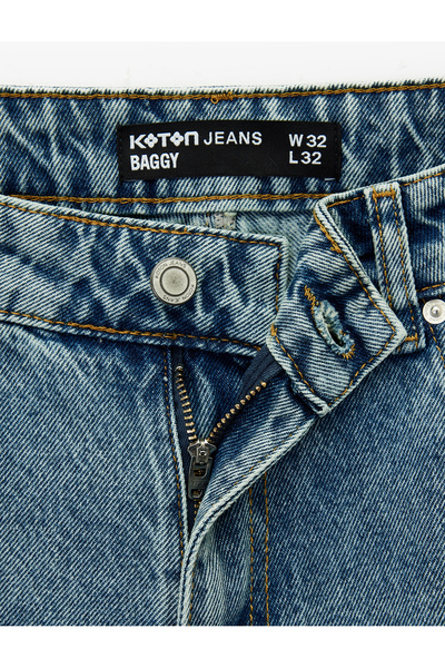 Koton Κανονική μέση βαμβακερή φαρδιά φαρδιά τζιν παντελόνι
