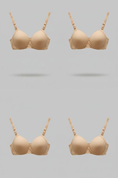 enmodaiçgiyim 4 Pieces Skin Color Wire-Free Non-Padded Sponge Bra No Underwire T-Shirt Bra - No Trace