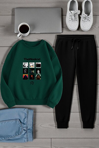 uyguntarz Unisex the Weekend Design Printed Crew Neck Sweatshirt - 2-Piece Tracksuit Set