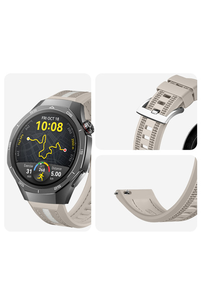 Sneezy Sportstripe Mesh Pattern Silicone Smart Watch Band with Metal Buckle Compatible with Huawei Watch Gt5 Pro 46mm