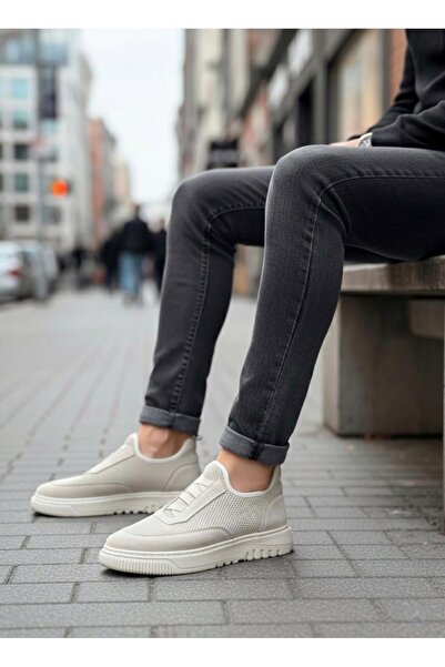 BPM Ba0911 Special Knitted Knitwear Leather Powder Detailed Beige Casual Sports Shoes