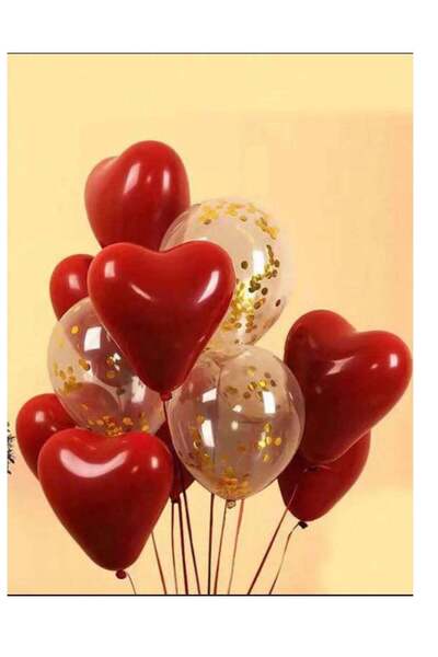 Generic 12 pcs Heart Shape Balloons Set - Red & Yellow with Glitter