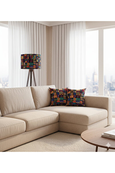 Otay Ev Dekorasyon El Yapımı Renkli Patchwork Desenli Kumaş Tripod Ayaklı Lambader