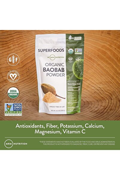MRM Nutrition Organic Baobab Powder | Superfoods | Digestive Health | Antioxidant | 40 Servings