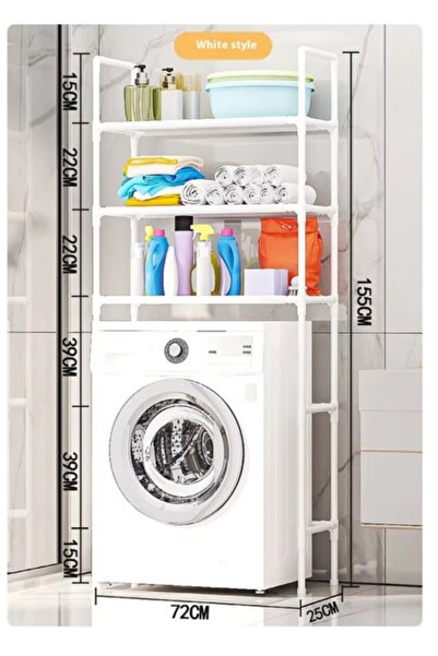 Razo Suport organizator baie pentru mașina de spălat, 3 rafturi, tuburi metalice durabile, alb