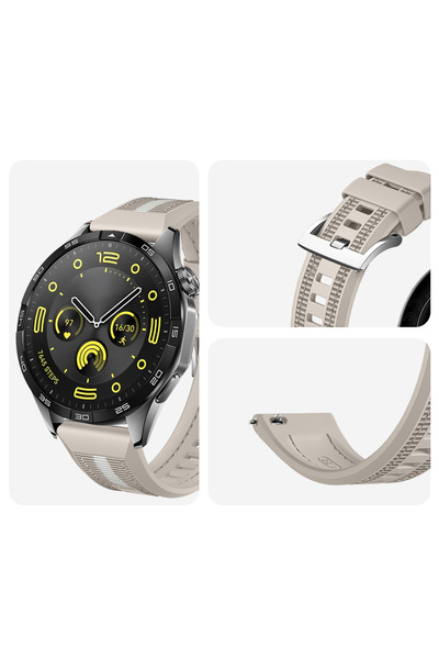 Sneezy Sportstripe Mesh Pattern Metal Buckle Silicone Smart Watch Band Compatible with Huawei Watch Gt4 46mm